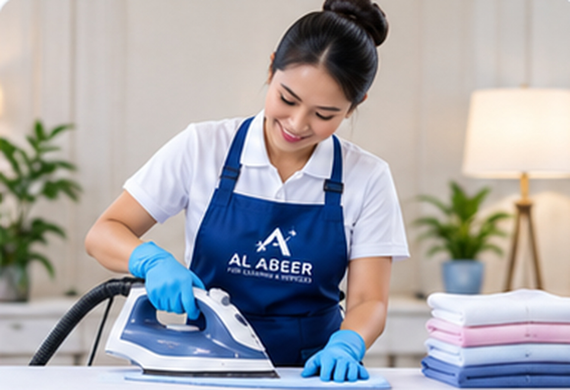 Uniformed cleaning professional ironing clothes — Clothes Ironing